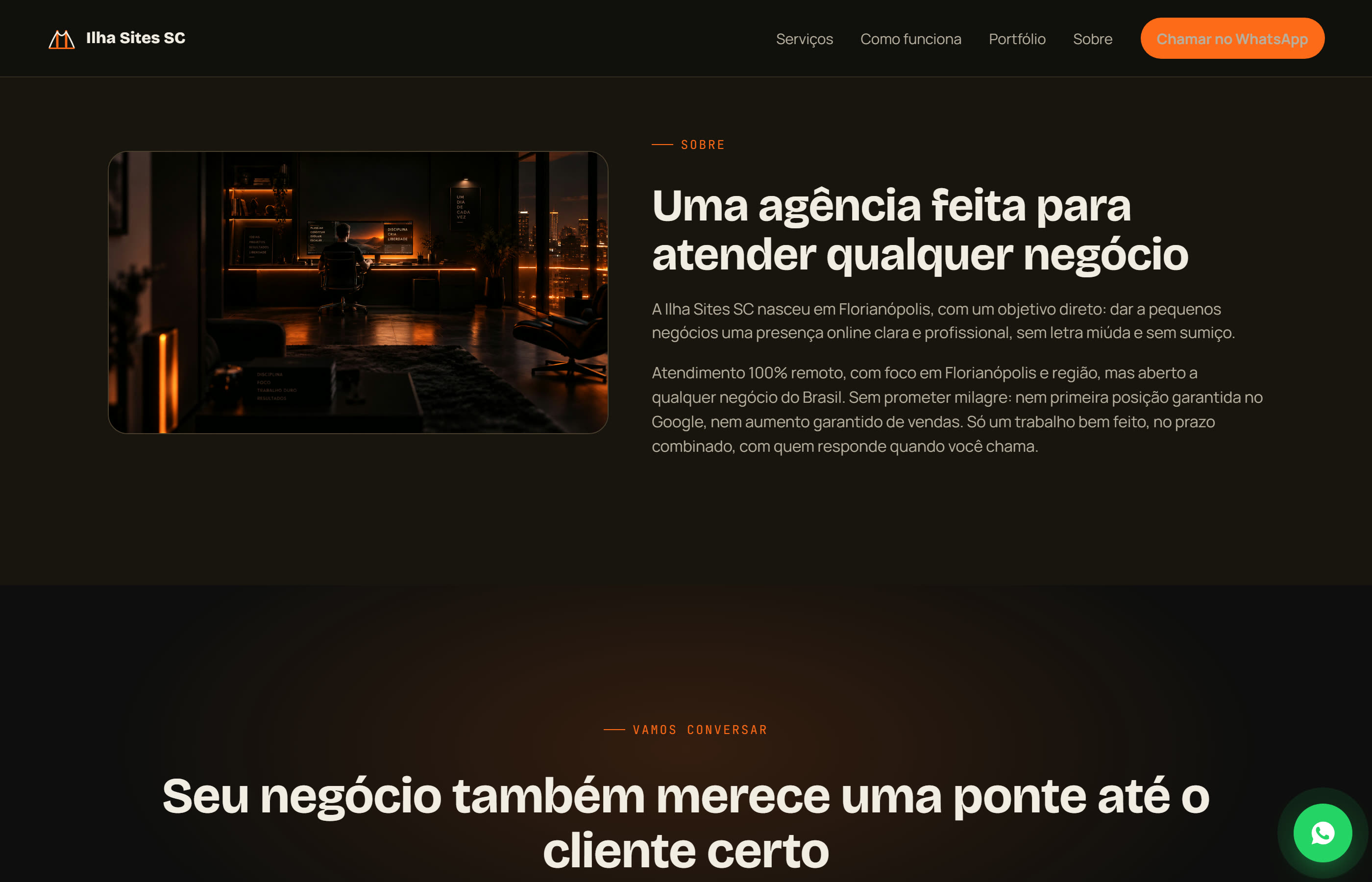 Seção Sobre, contando a origem da Ilha Sites SC